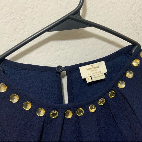 Kate Spade Live Colorfully Blue Top w Embellished Jeweled Neckline size 8 - Picture 3 of 7